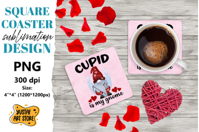 Valentine square coaster design. Gnome sublimation coaster