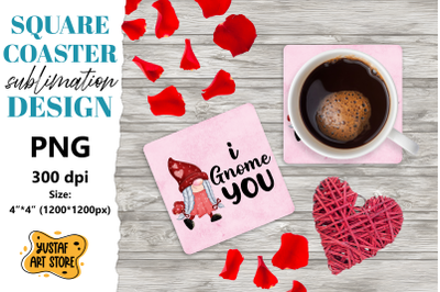 Valentine square coaster design. Gnome sublimation coaster