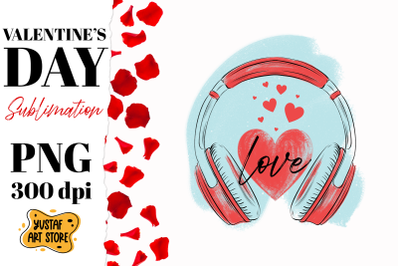Valentine Day sublimation. Headphone with heart design