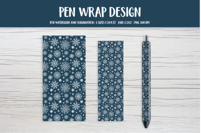 Winter Snowflakes Pen Wrap Design Sublimation. Blue pen PNG