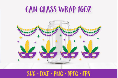 Mardi Gras Can Glass Wrap SVG. Carnival Glass Can