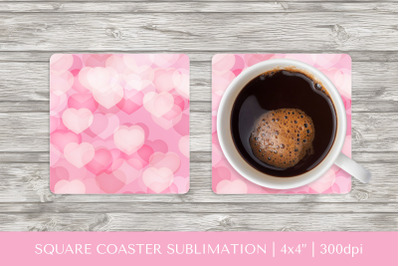Valentines square coaster sublimation. Pink hearts coaster
