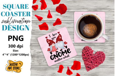 Valentine square coaster design. Gnome sublimation coaster