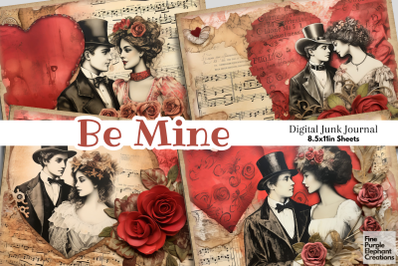 Valentine Vintage Couples Digital Junk Journal Double Pages