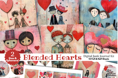 Valentine Couples Digital Junk Journal Kit Half Pages Whimsical Paper