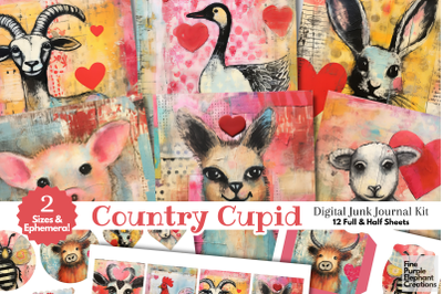 Farm Animals Valentine Digital Junk Journal Kit Half Pages Paper