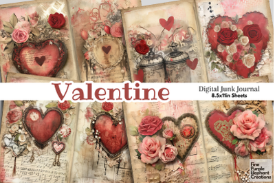 Vintage Valentine Digital Junk Journal Double Pages Paper