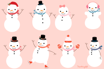Cute snowman characters clipart set, Christmas snowmen clipart collection, Winter clipart