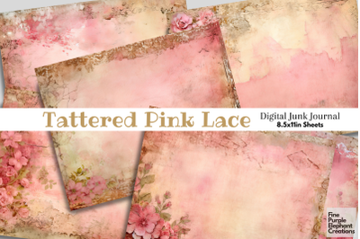 Tattered Pink Lace Digital Junk Journal Double Pages Paper
