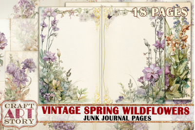 Vintage spring Wildflowers junk journal Pages,Botanical