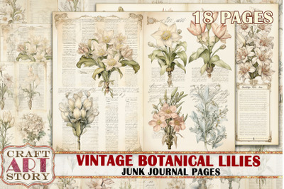 Vintage botanical lilies junk journal Pages,Botanical