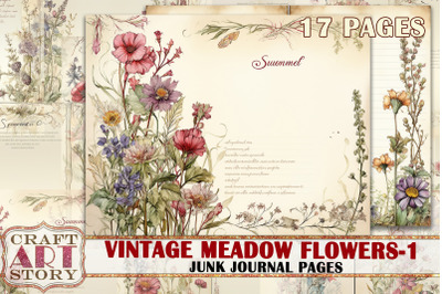 Vintage meadow flowers-1 junk journal Pages,Botanical