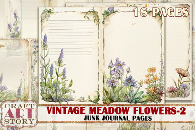 Vintage meadow flowers-2 junk journal Pages,Botanical