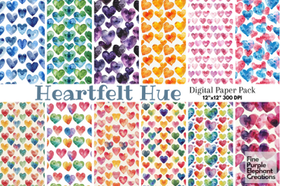 Colored Watercolor Rainbow Hearts Digital Paper