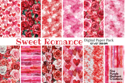 Sweet Valentine Heart Watercolor Digital Paper