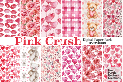 Cute Pink Valentine Heart Watercolor Digital Paper