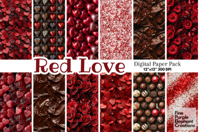 Red Valentine Romantic Love Textures Digital Paper