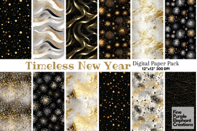 Glam Happy New Years Eve | Gold Silver Fireworks Textured Paper