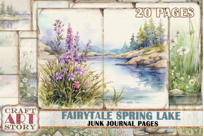 Vintage Spring Lake junk journal Pages,Fairytale picture