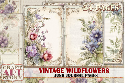 Vintage Wildflowers junk journal Pages,Botanical