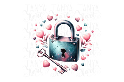 Lock and Key Love Retro PNG for Happy Valentines Day