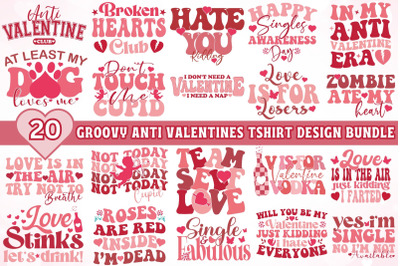 Groovy Anti Valentine Tshirt Design Bundle