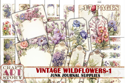 Vintage Wildflowers junk journal Supplies,Botanical