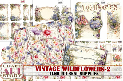 Vintage Wildflowers junk journal Supplies-2,Botanical