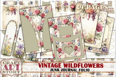 Vintage Wildflowers junk journal Folio,Botanical picture