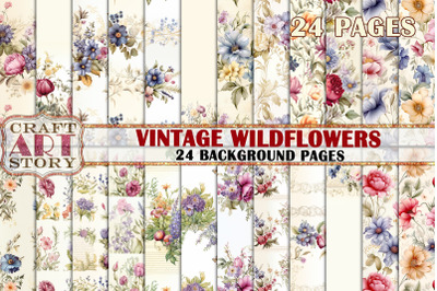 Vintage Wildflowers background pages,Botanical picture