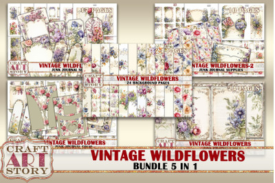 Vintage Wildflowers junk journal Pages series,Bundle