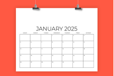2025 8.5 x 11 Inch Designer Calendar Template