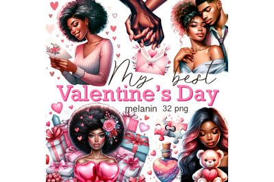 Black Girl, Couple Clipart, Valentine&#039;s Day PNG for Sublimation Design