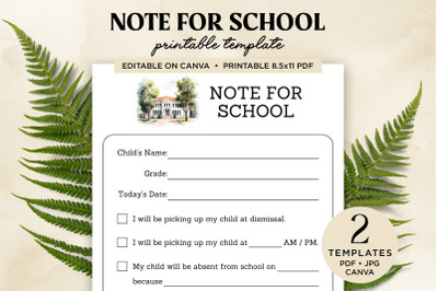 Note For School Printable 8.5x11 &amp; 5.5x8.5