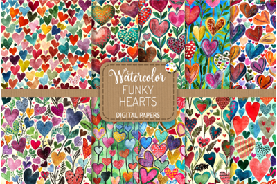 Funky Love Hearts Set 6 - Watercolor Pattern Papers