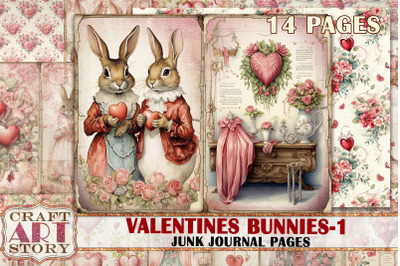 Valentines Bunnies in love-1 Junk Journal Kit,Collage