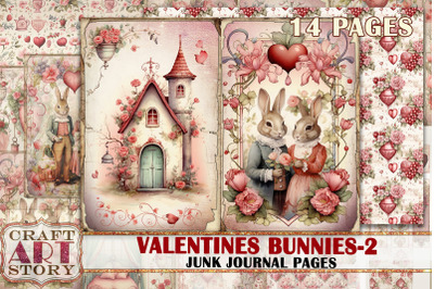 Valentines Bunnies in love-2 Junk Journal Kit,Collage