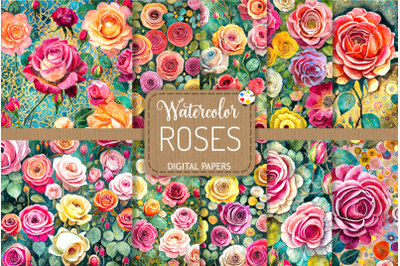 Watercolor Roses Set 2 - Digital Pattern Papers