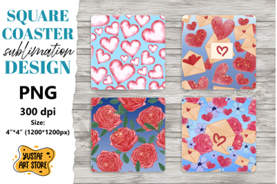 Valentine square coaster design. 4 Love sublimation coaster