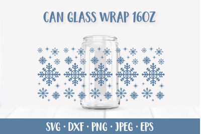 Winter Snowflakes Glass Can Wrap. Snow Beer Can Glass SVG