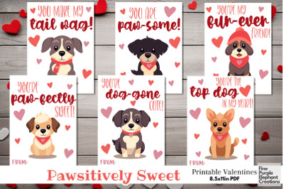 Printable Kids Dog Puppy Valentine Digital Paper Teacher Cartoon Cards