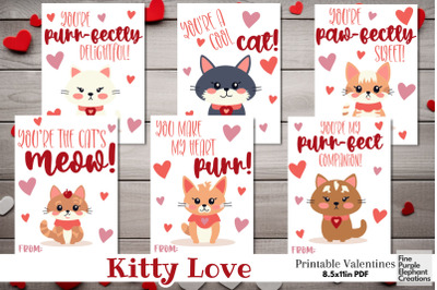 Printable Kids Cat Kitten Valentine Digital Paper Teacher Cartoon Card