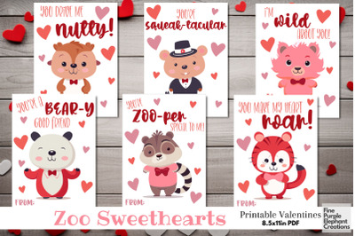 Printable Kids Zoo Animal Valentine Digital Paper Teacher Cartoon Card