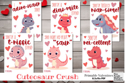 Printable Kids Dinosaur Animal Valentine Digital Paper Teacher Cartoon