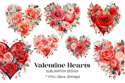 Watercolor Valentine Day Heart Florals PNG
