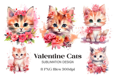Watercolor Cute Cat Valentine Sublimation PNG