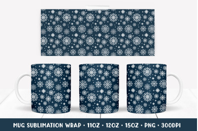 Snowflake Mug Sublimation Design. Winter Mug Wrap PNG