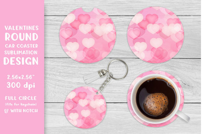 Valentines car coaster sublimation. Hearts round coaster PNG