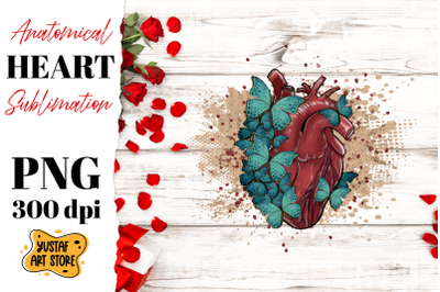 Anatomical heart sublimation. Heart with butterfly design