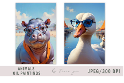 Cute goose and hippo illustrations for prints- 2 Jpeg